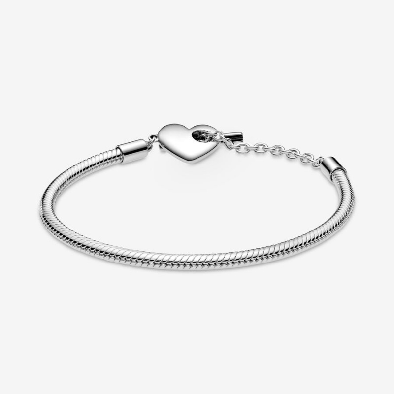 Pandora Moments Heart T-Bar Snake Chain Bracelet Sterling Silver | 309FLHITY