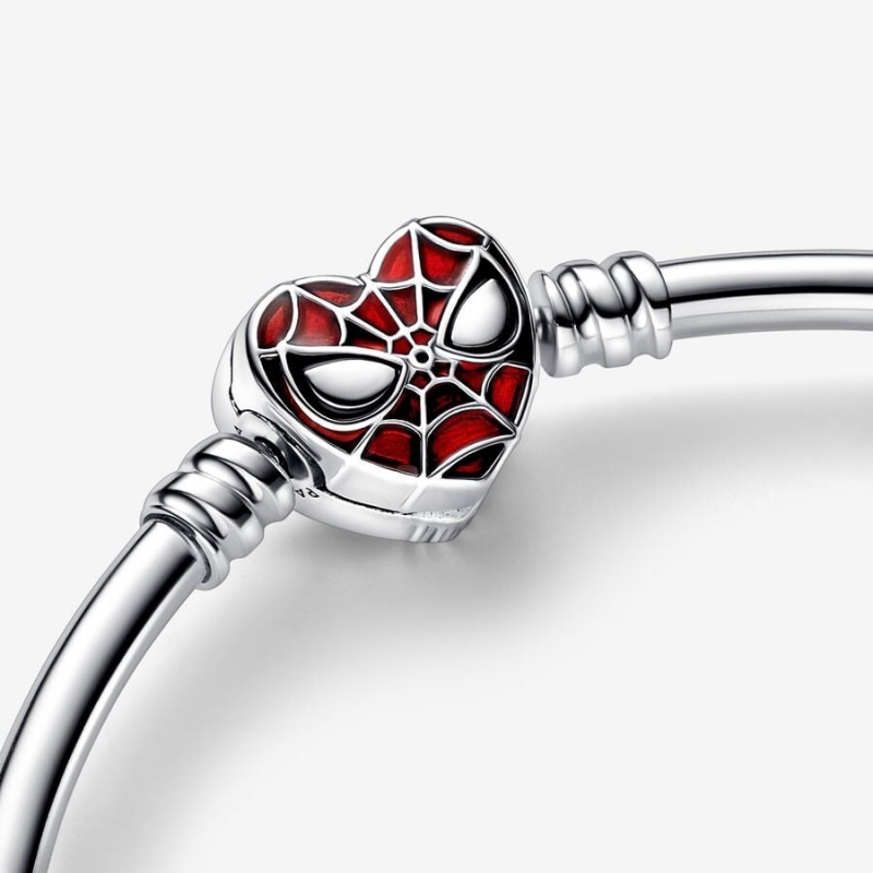 Pandora Moments Marvel Spider-Man Mask Clasp Bangle Sterling Silver | 647FMYZWA