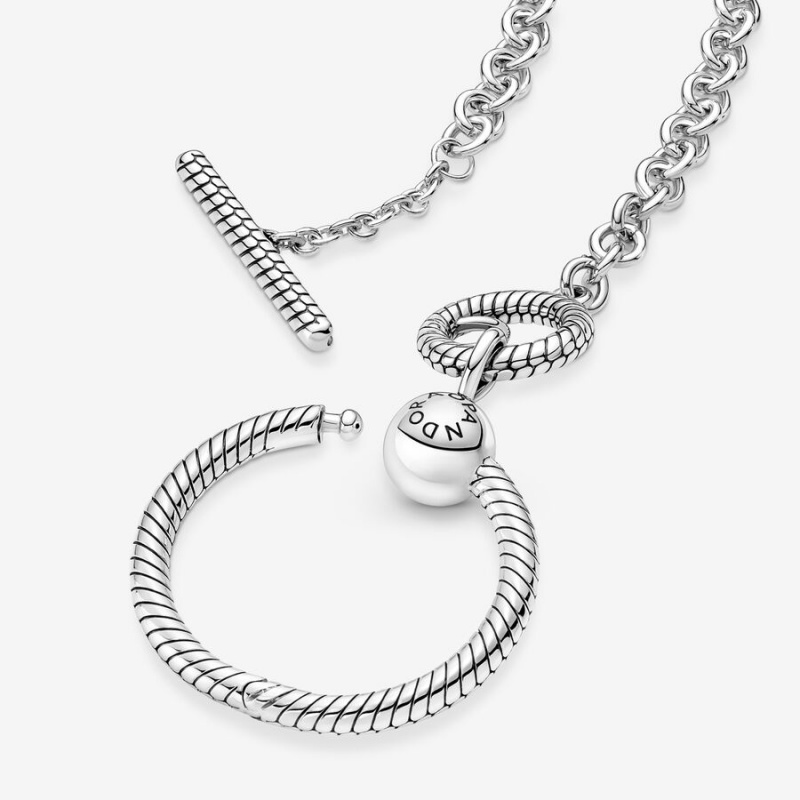 Pandora Moments O Pendant T-bar Necklace Sterling Silver | 460IKNFSO