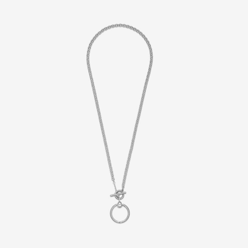 Pandora Moments O Pendant T-bar Necklace Sterling Silver | 460IKNFSO