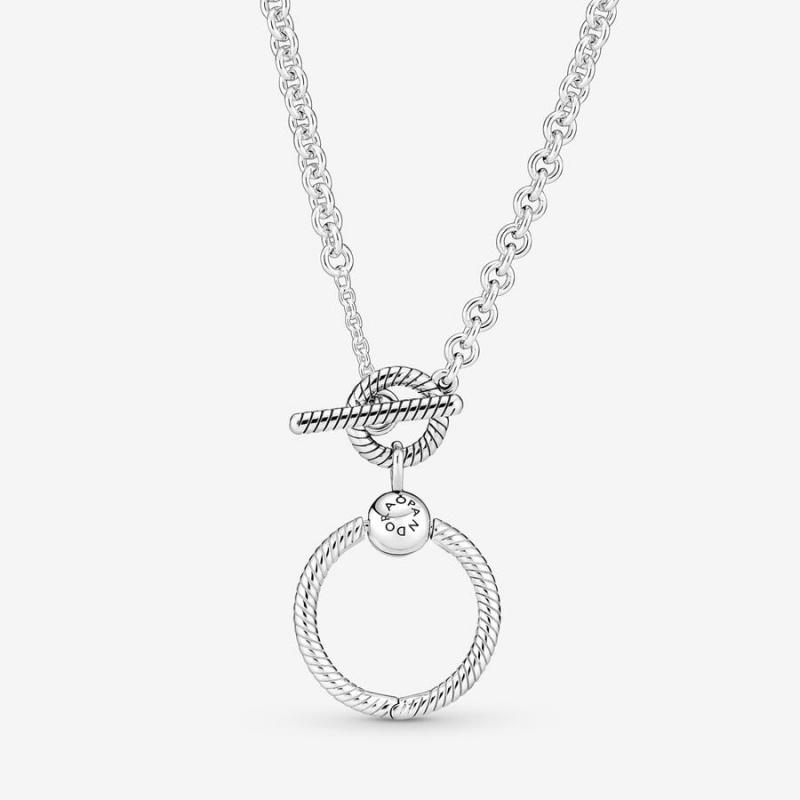 Pandora Moments O Pendant T-bar Necklace Sterling Silver | 460IKNFSO