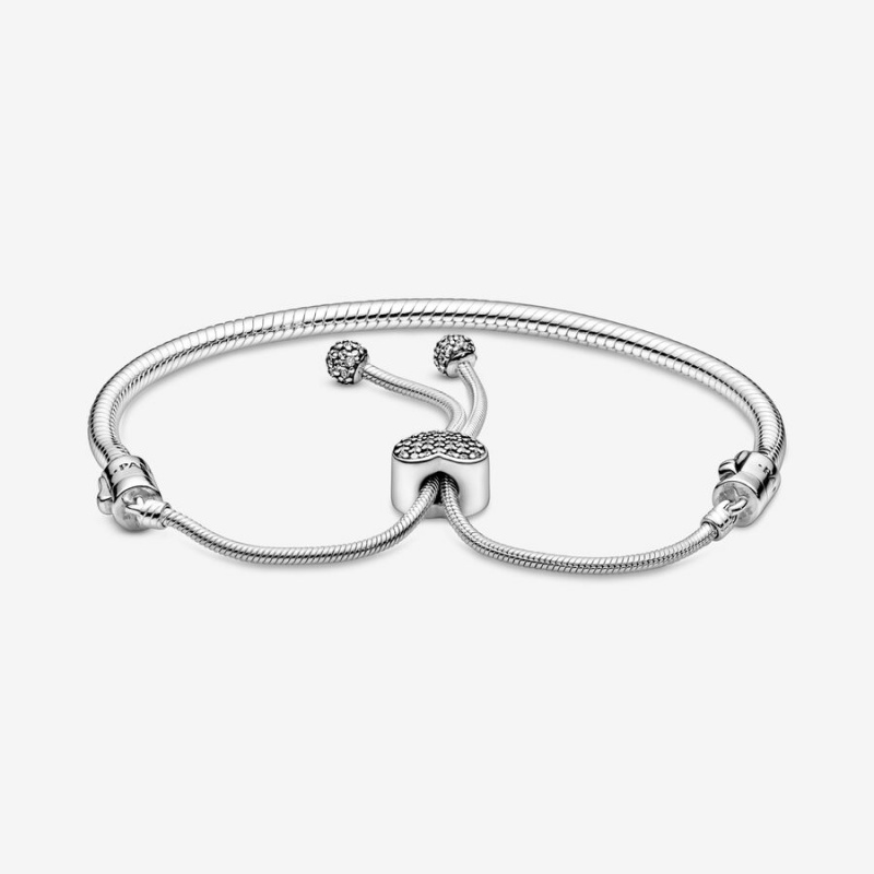 Pandora Moments Pavé Heart Clasp Snake Chain Slider Bracelet Sterling Silver | 056SIKGAW