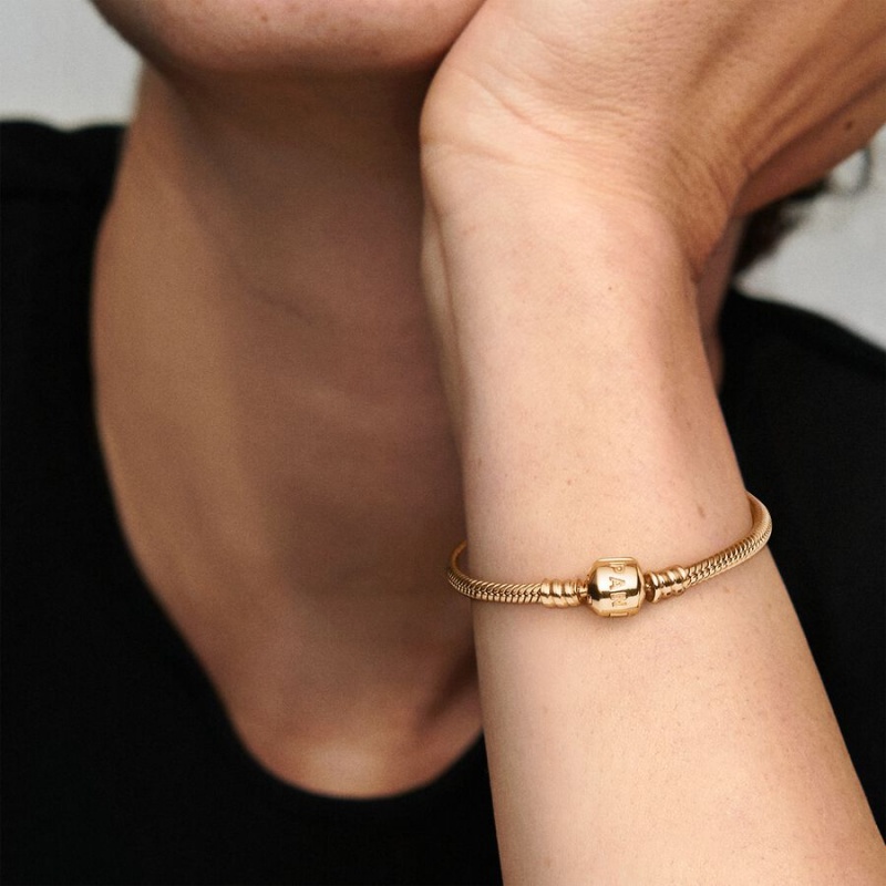 Pandora Moments Snake Chain Bracelet Gold | 184IECHYR