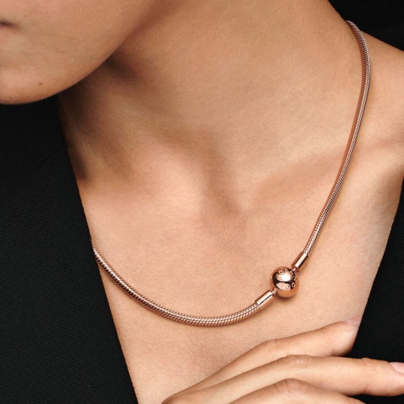 Pandora Moments Snake Chain Necklace Rose Gold Plated | 031GQKCTF