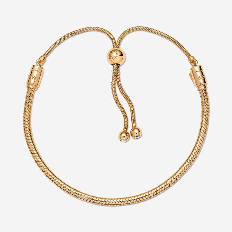 Pandora Moments Snake Chain Slider Bracelet Gold Plated | 184KJNPXB