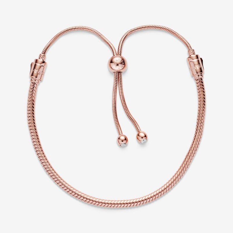 Pandora Moments Snake Chain Slider Bracelet Rose Gold Plated | 014DMEZSI