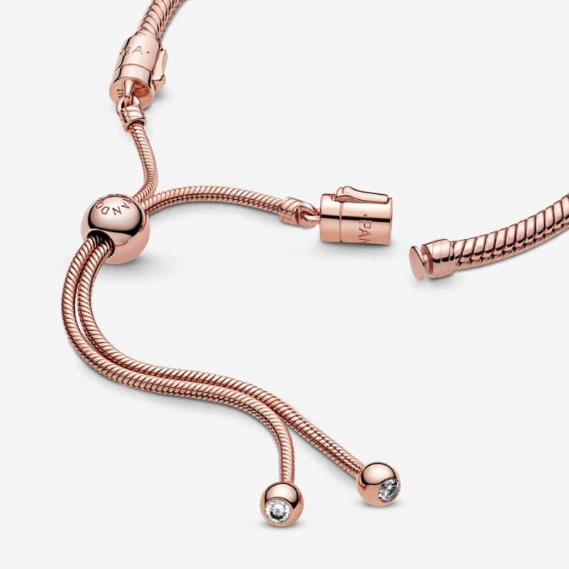 Pandora Moments Snake Chain Slider Bracelet Rose Gold Plated | 014DMEZSI