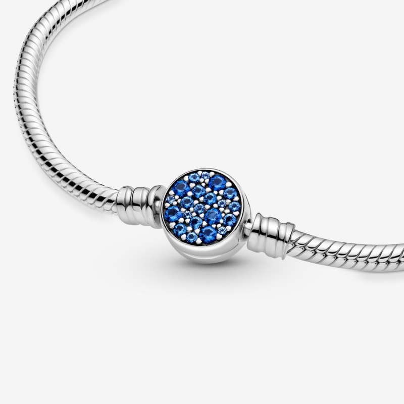 Pandora Moments Sparkling Blue Disc Clasp Snake Chain Bracelet Sterling Silver | 193QAKTOZ