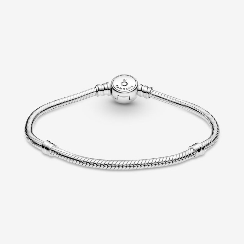 Pandora Moments Sparkling Blue Disc Clasp Snake Chain Bracelet Sterling Silver | 193QAKTOZ