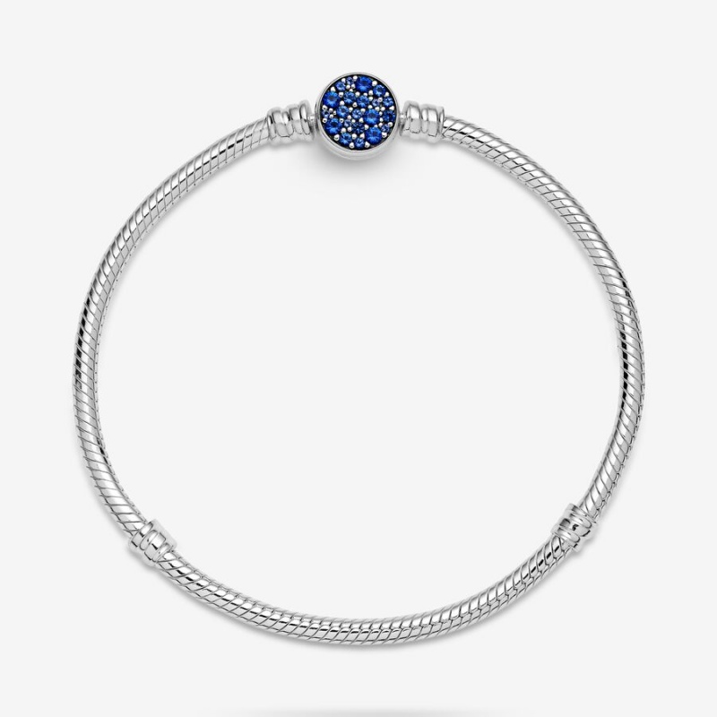 Pandora Moments Sparkling Blue Disc Clasp Snake Chain Bracelet Sterling Silver | 193QAKTOZ