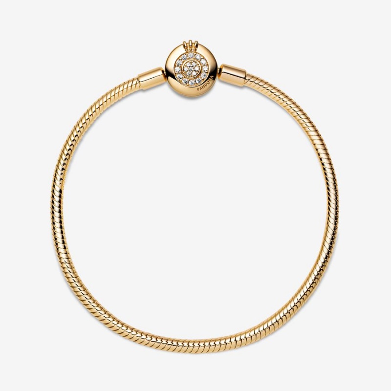 Pandora Moments Sparkling Crown O Snake Chain Bracelet Gold Plated | 926SZXPFE