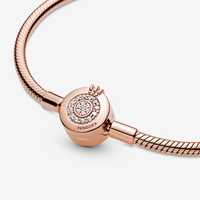 Pandora Moments Sparkling Crown O Snake Chain Bracelet Rose Gold Plated | 750HAQIST