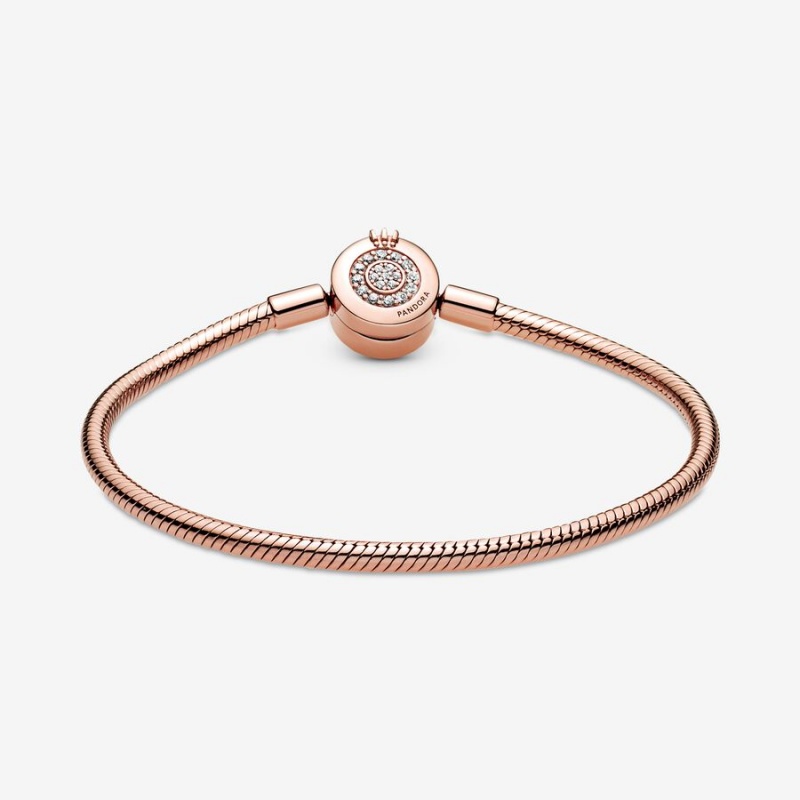 Pandora Moments Sparkling Crown O Snake Chain Bracelet Rose Gold Plated | 750HAQIST