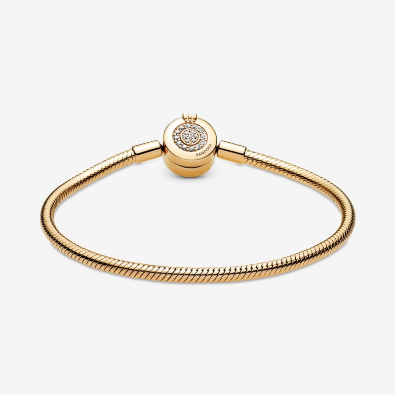 Pandora Moments Sparkling Crown O Snake Chain Bracelet Gold Plated | 570XSJORT