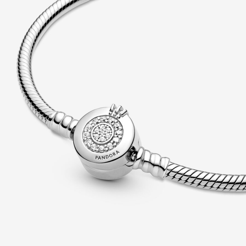 Pandora Moments Sparkling Crown O Snake Chain Bracelet Sterling Silver | 514UQNTKR