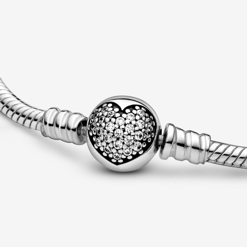 Pandora Moments Sparkling Heart Clasp Snake Chain Bracelet Sterling Silver | 402LAPBOQ