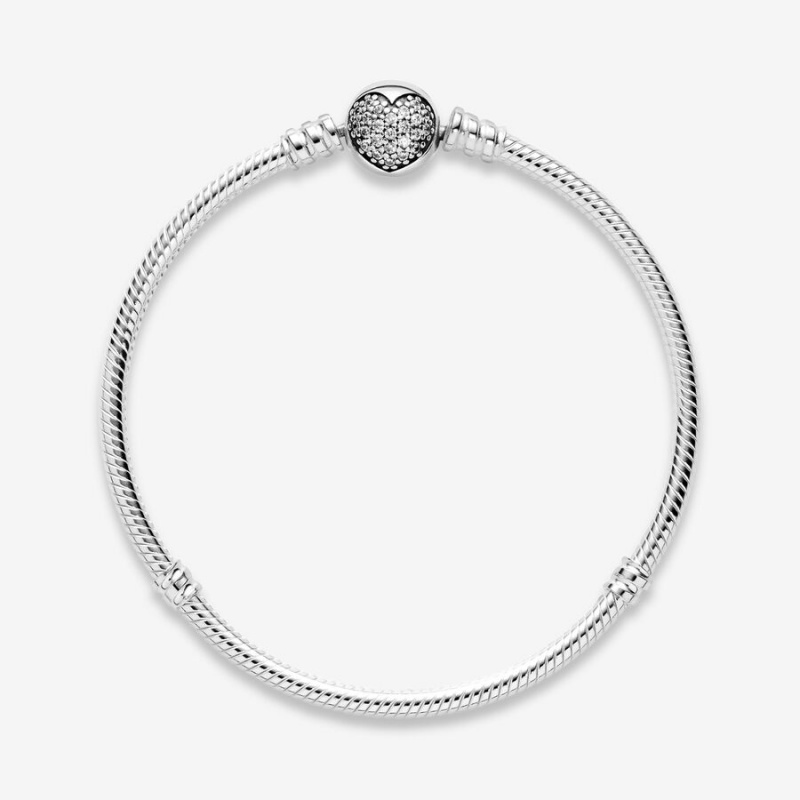 Pandora Moments Sparkling Heart Clasp Snake Chain Bracelet Sterling Silver | 987FEVGIZ