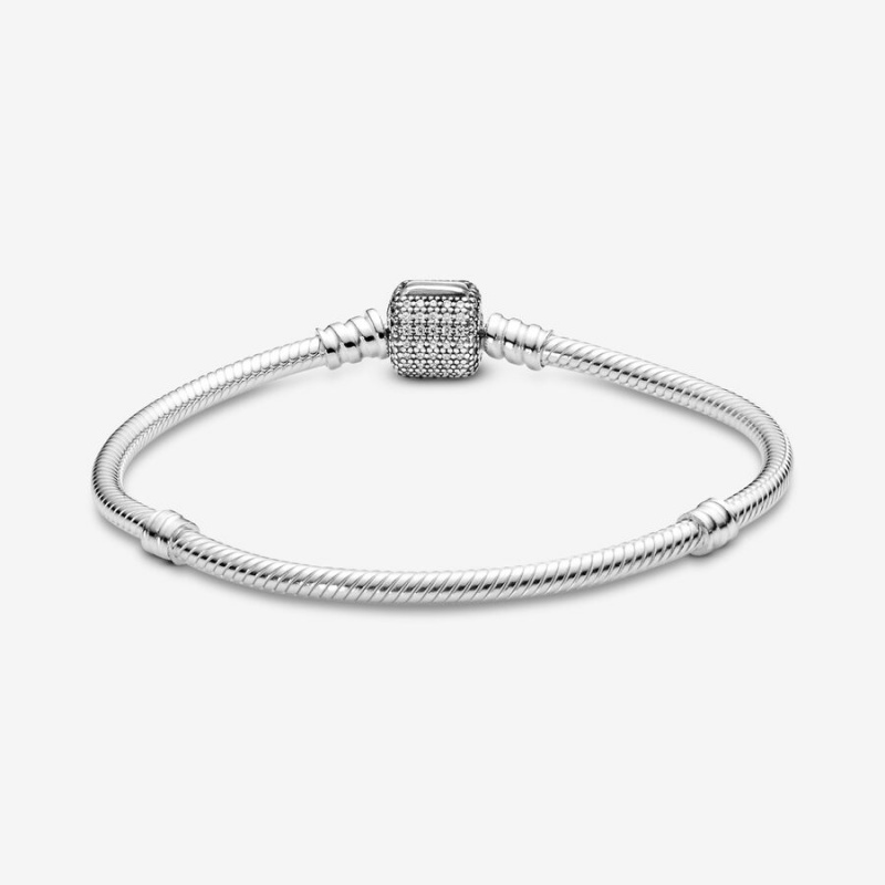 Pandora Moments Sparkling Pavé Clasp Snake Chain Bracelet Sterling Silver | 017JUXAWB