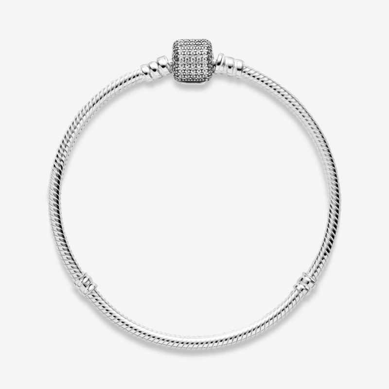 Pandora Moments Sparkling Pavé Clasp Snake Chain Bracelet Sterling Silver | 017JUXAWB