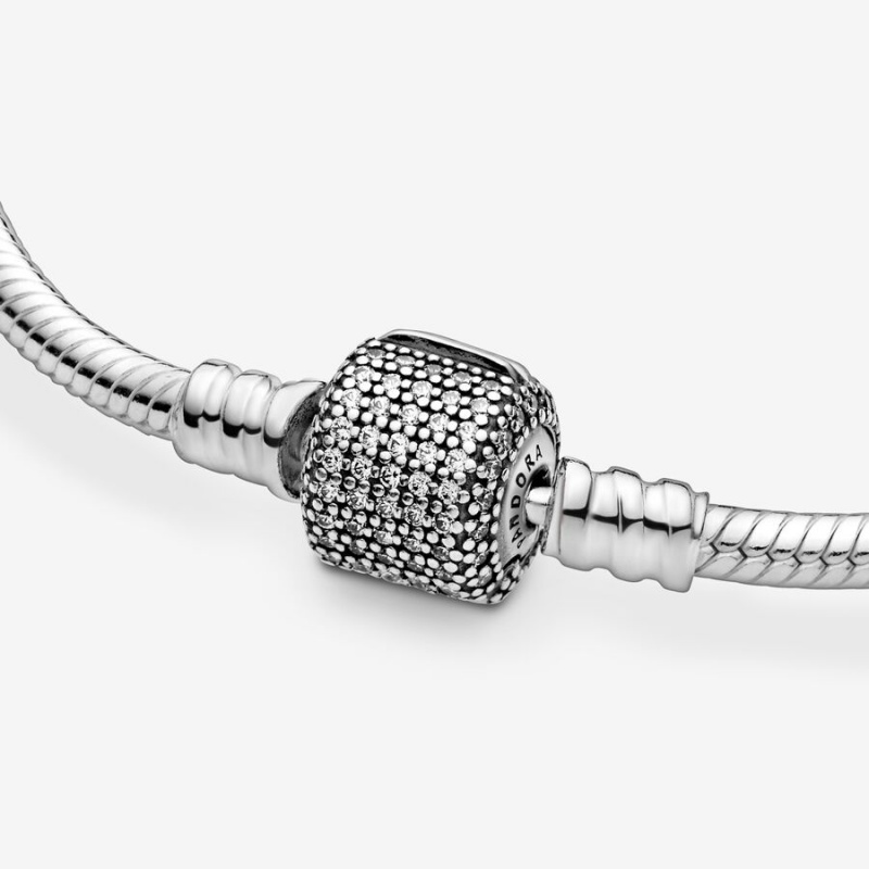 Pandora Moments Sparkling Pavé Clasp Snake Chain Bracelet Sterling Silver | 017JUXAWB