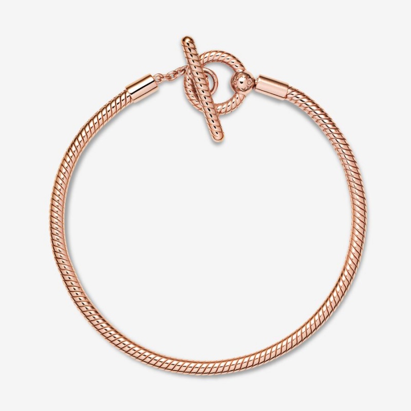 Pandora Moments T-Bar Snake Chain Bracelet Rose Gold Plated | 158KOJPLI