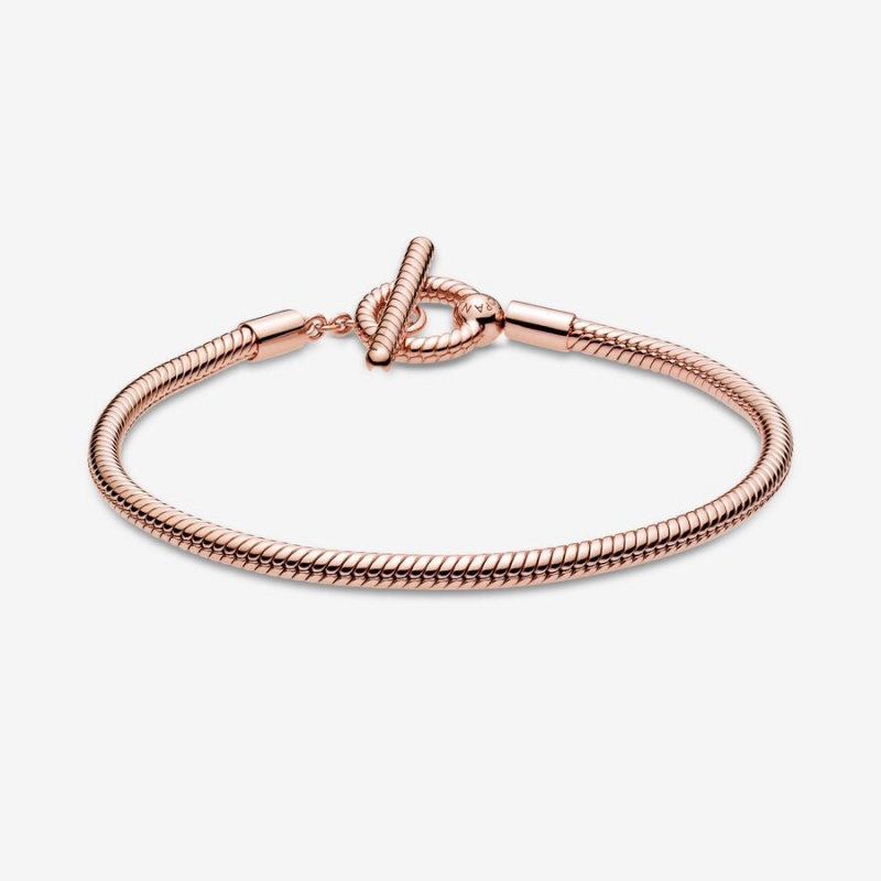 Pandora Moments T-Bar Snake Chain Bracelet Rose Gold Plated | 158KOJPLI