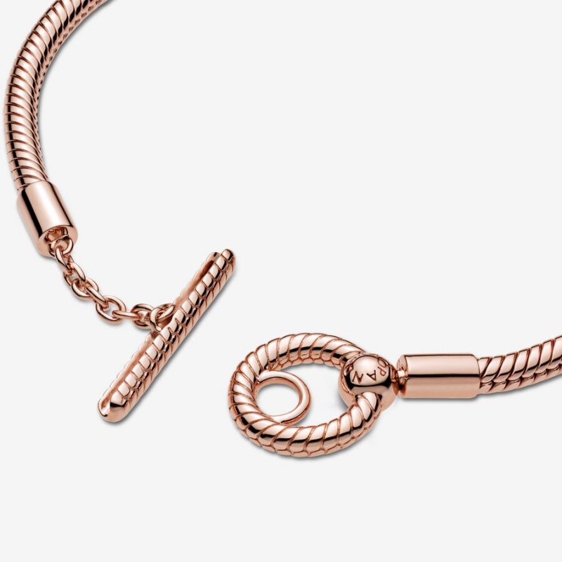 Pandora Moments T-Bar Snake Chain Bracelet Rose Gold Plated | 158KOJPLI