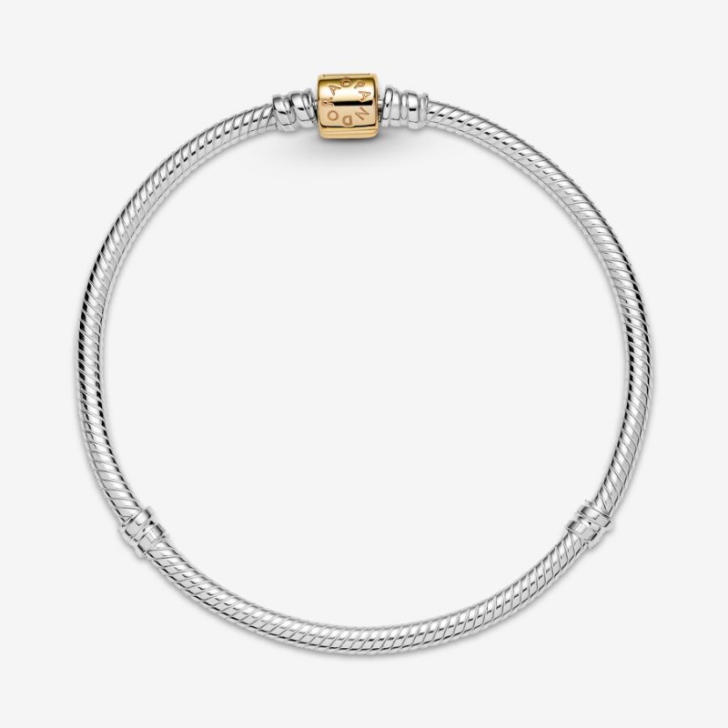 Pandora Moments Two-tone Barrel Clasp Snake Chain Bracelet Two-tone | 079YUROSW