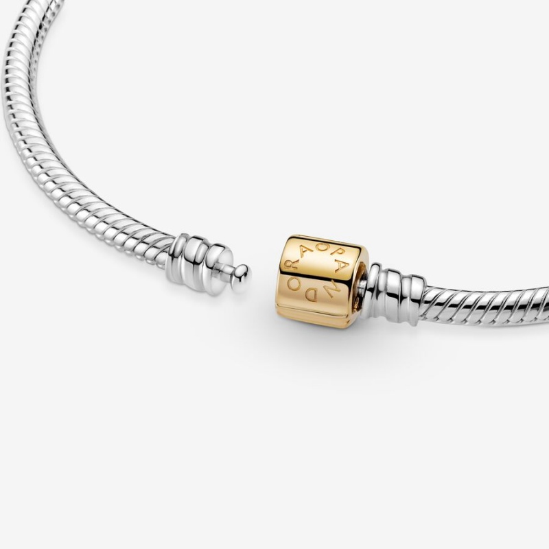 Pandora Moments Two-tone Barrel Clasp Snake Chain Bracelet Two-tone | 079YUROSW