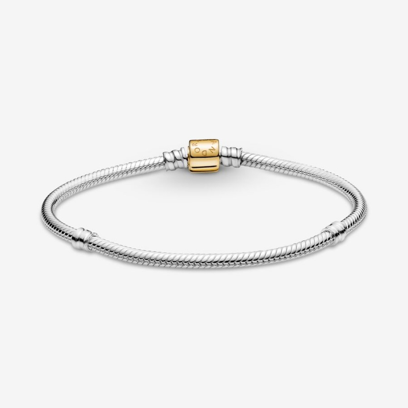 Pandora Moments Two-tone Barrel Clasp Snake Chain Bracelet Two-tone | 079YUROSW