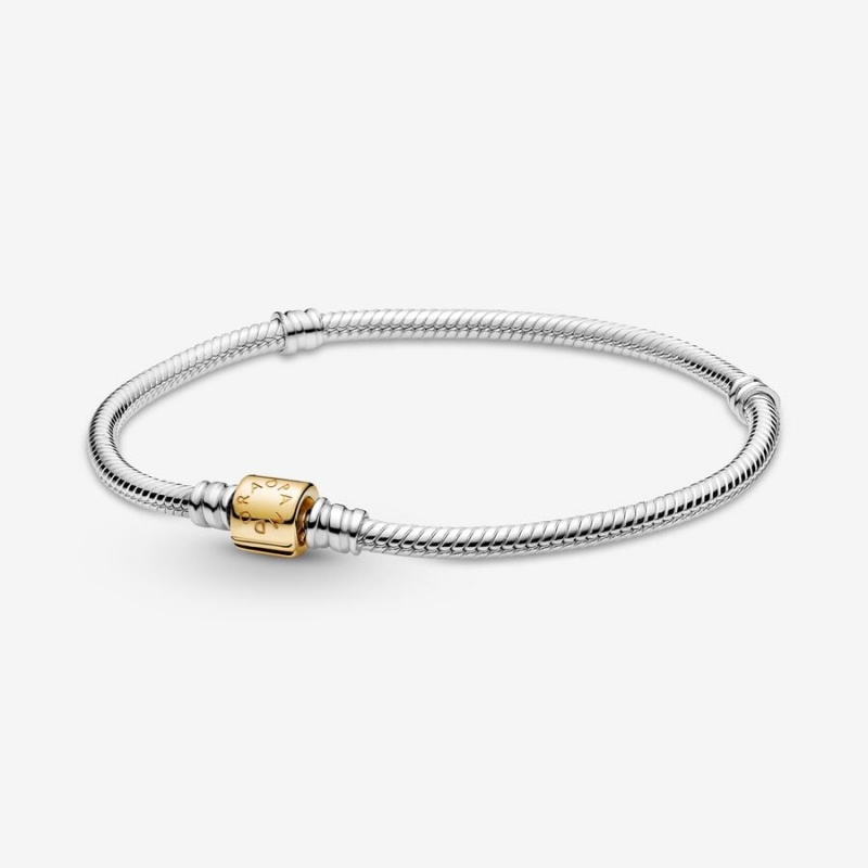 Pandora Moments Two-tone Barrel Clasp Snake Chain Bracelet Two-tone | 079YUROSW