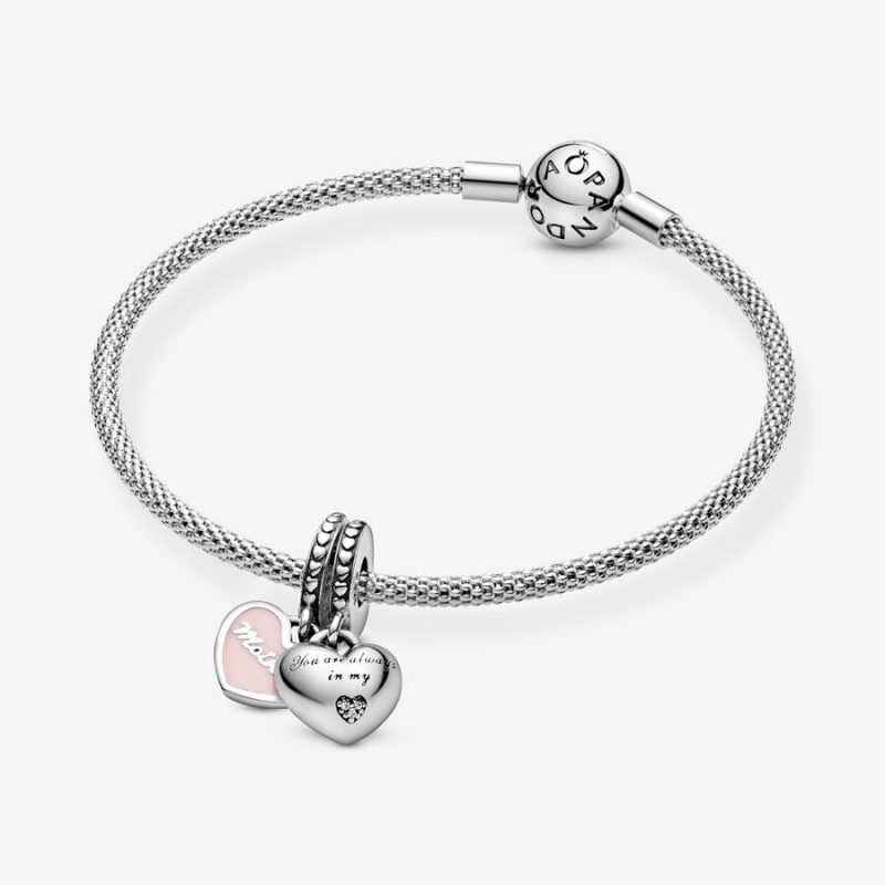 Pandora Mother & Daughter Hearts Dangle Charm Sterling Silver | 863LZRWPJ