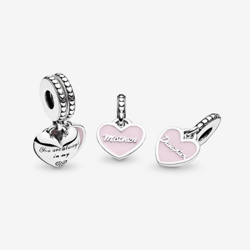 Pandora Mother & Daughter Hearts Dangle Charm Sterling Silver | 863LZRWPJ