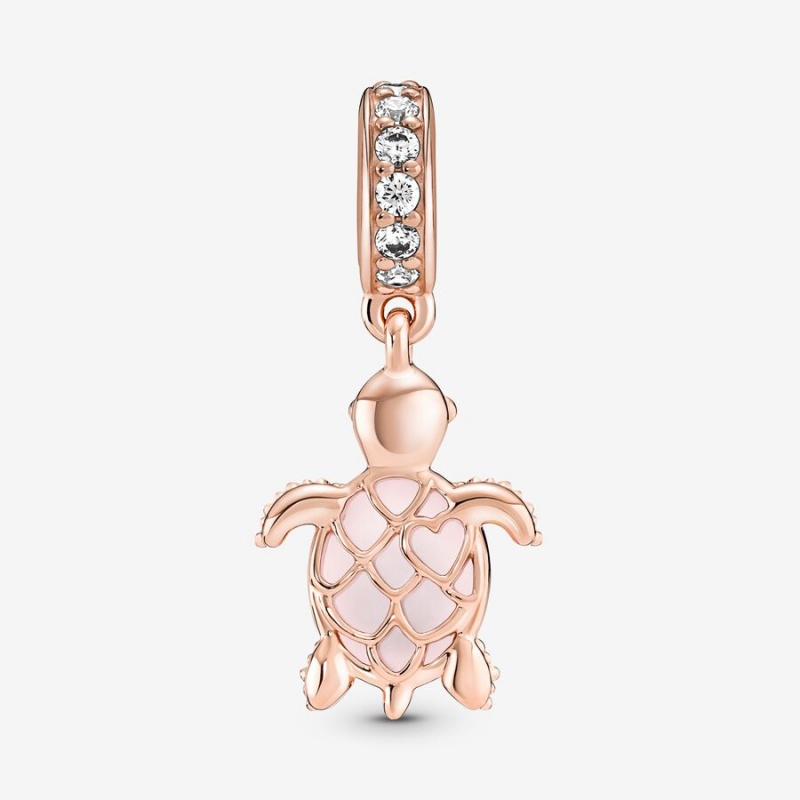 Pandora Murano Glass Pink Sea Turtle Dangle Charm Rose Gold Plated | 063YPTXUK