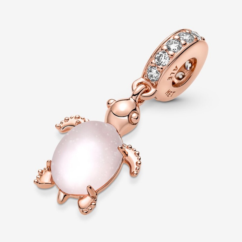 Pandora Murano Glass Pink Sea Turtle Dangle Charm Rose Gold Plated | 063YPTXUK