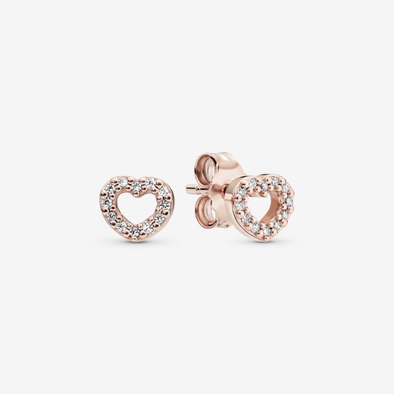 Pandora Open Heart Stud Earrings Rose Gold Plated | 472ATLJDW