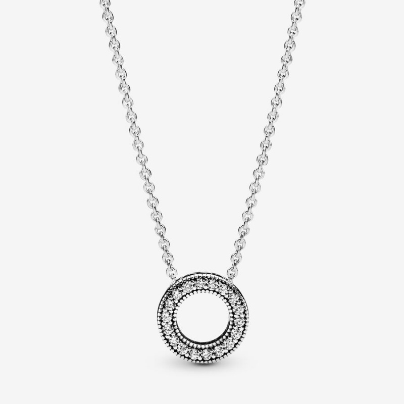 Pandora Pavé and Logo Circle Necklace and Earring Set | 789MTAGUW