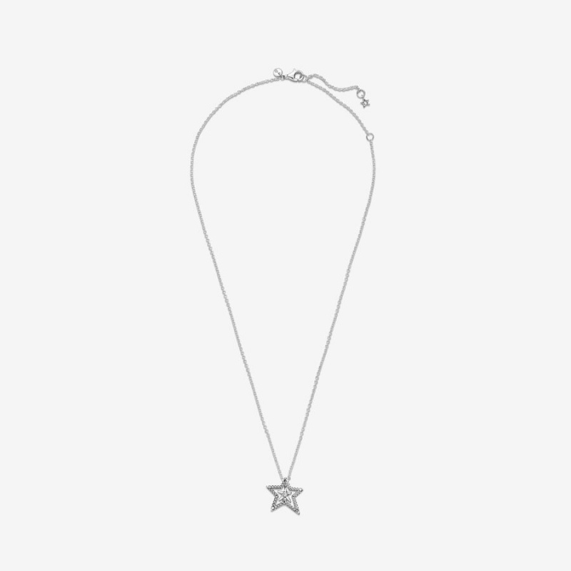 Pandora Pavé Asymmetric Star Collier Necklace Sterling Silver | 450YCLMEB