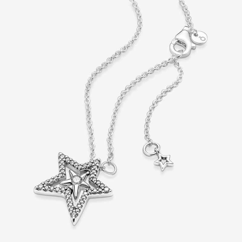 Pandora Pavé Asymmetric Star Collier Necklace Sterling Silver | 450YCLMEB