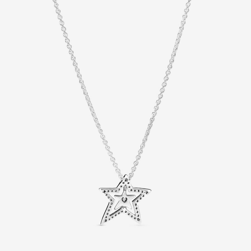 Pandora Pavé Asymmetric Star Collier Necklace Sterling Silver | 450YCLMEB