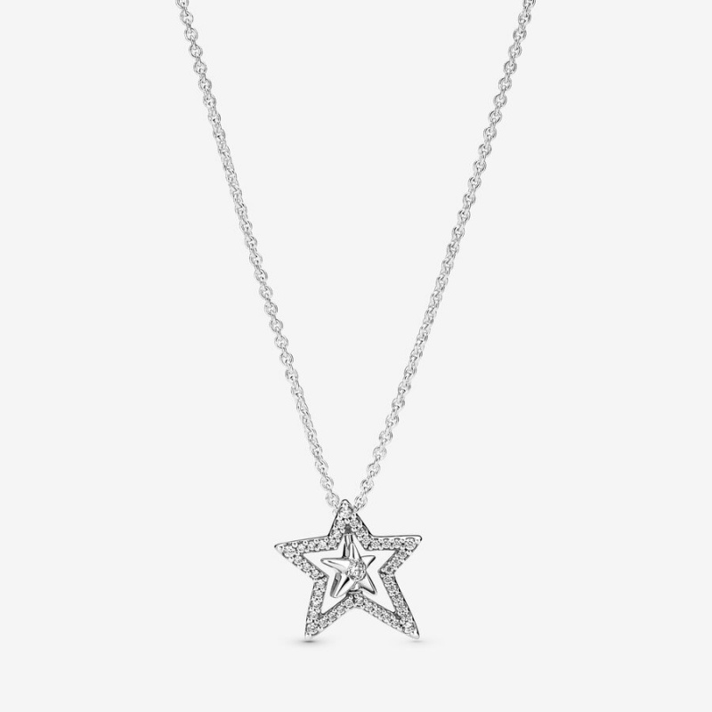 Pandora Pavé Asymmetric Star Collier Necklace Sterling Silver | 450YCLMEB