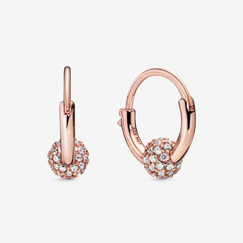 Pandora Pavé Bead Hoop Earrings Rose Gold Plated | 528VGROPC