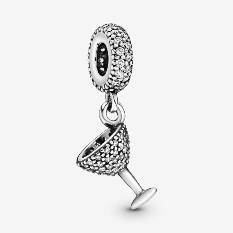 Pandora Pavé Cocktail Glass Dangle Charm Sterling Silver | 683DJBEWC