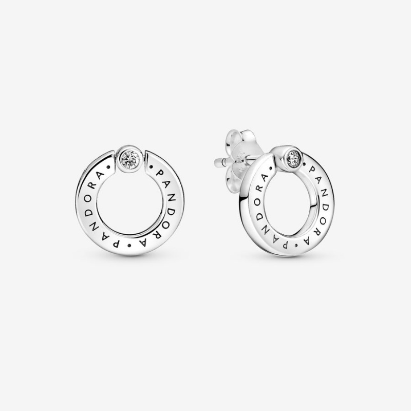 Pandora Pavé & Logo Circle Reversible Stud Earrings Sterling Silver | 174FKDIHY