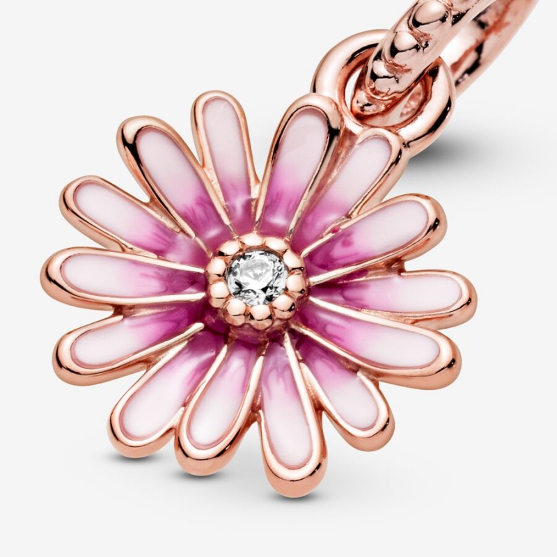 Pandora Pink Daisy Flower Dangle Charm Rose Gold Plated | 687QAEGWM