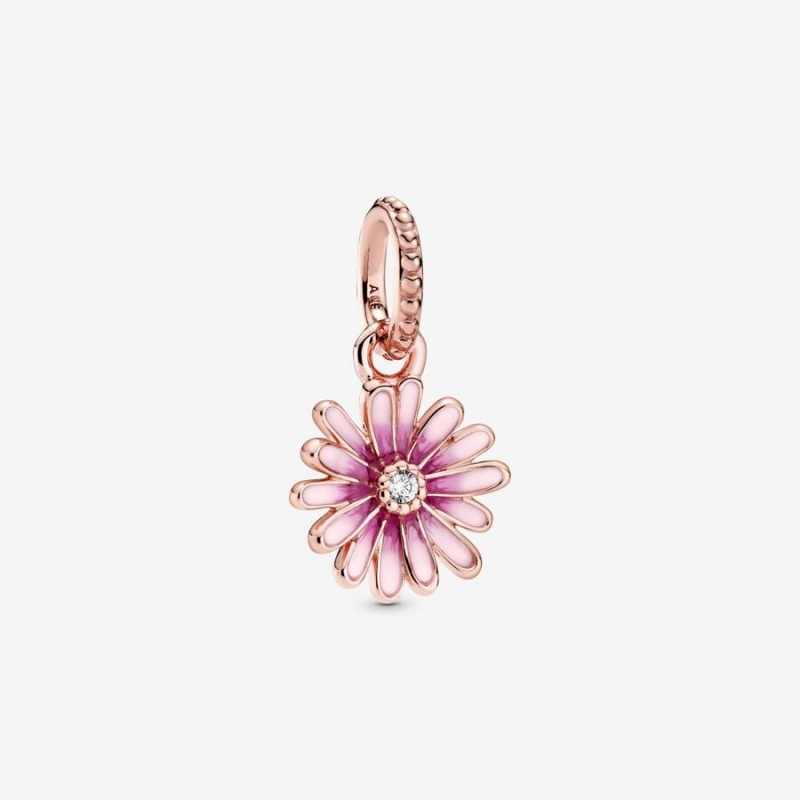 Pandora Pink Daisy Flower Dangle Charm Rose Gold Plated | 687QAEGWM