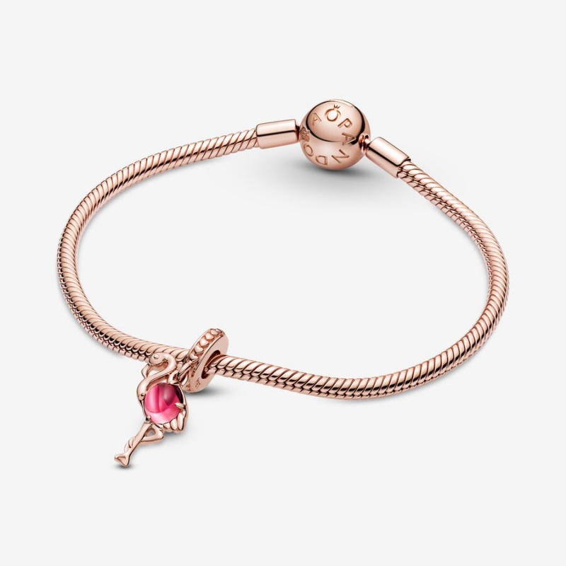 Pandora Pink Murano Glass Flamingo Dangle Charm Rose Gold Plated | 054GIHSCU