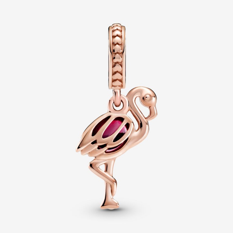 Pandora Pink Murano Glass Flamingo Dangle Charm Rose Gold Plated | 054GIHSCU