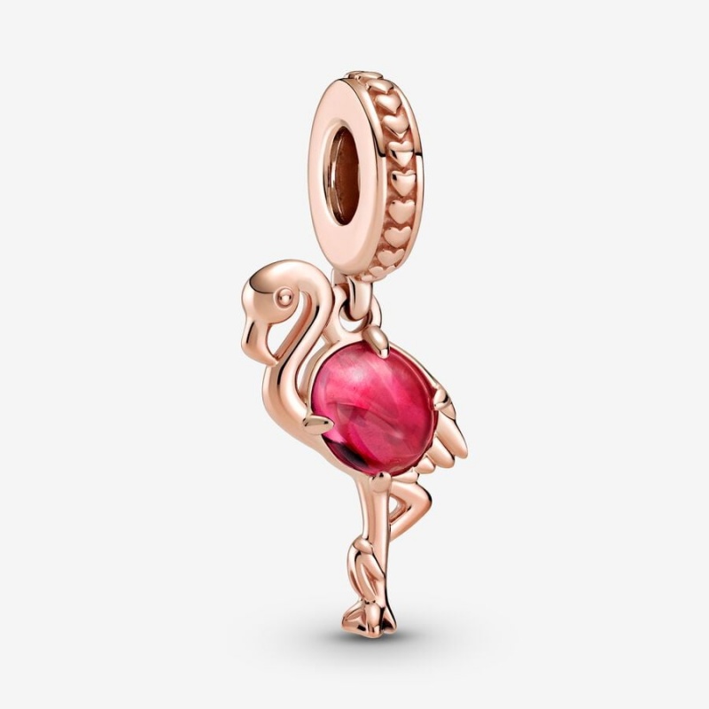 Pandora Pink Murano Glass Flamingo Dangle Charm Rose Gold Plated | 054GIHSCU