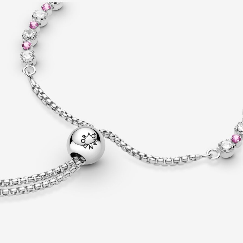 Pandora Pink & Clear Sparkle Slider Bracelet Sterling Silver | 873NKXVHF